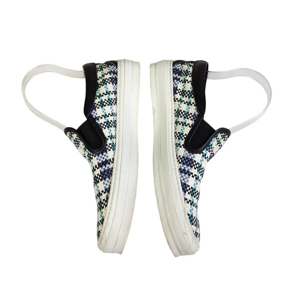 AGL Womens Plaid Woven Slip On Shoes Size US 7.5 EU 37.5 Leather Blue Black - Picture 4 of 10